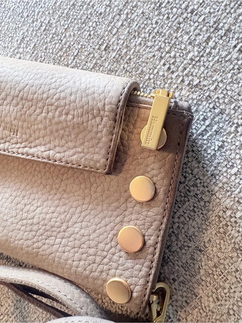 Hammitt Taupe Leather Crossbody with Gold Studs
